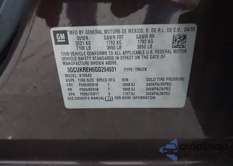 2016 Chevrolet Silverado 1500 2Lt z USA, uszkodzony, nr VIN 3GCUKREH6GG294931